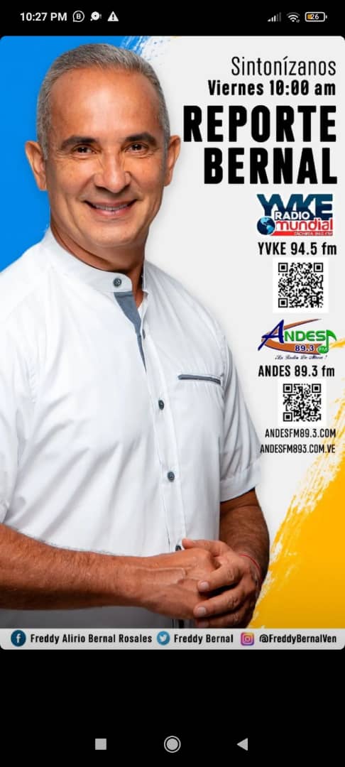 #reportebernal  ESTE VIERNES #30septiembre2022 EN SU HORARIO HABITUAL DE LAS 10 AM POR LA EMISORA DE SIEMPRE LA PREDILECTA DE LOS ANDES TACHIRENSE:94.5 FM YVKE MUNDIAL TACHIRA 👍.
#soycomunicadorclap 
@freddybernalven @karemdebernal <a href="/y_arguello/">yasmeanarguello@yaho</a> @bermudezjoseal @gobernacion