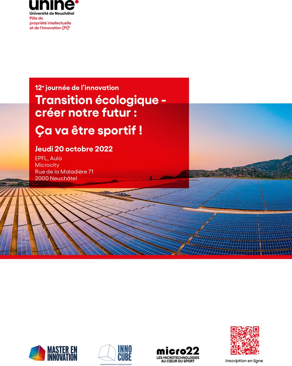 La 12e Journée de l’#innovation UniNE portera sur la #transition écologique, soit la création de notre futur! Avec de nombreuses et nombreux expert-e-s UniNE, et plusieurs invitée-s prestigieuse-s. Le 20 octobre! Infos et inscriptions: bit.ly/3rlDLI4
<a href="/DroitNeuchatel/">Droit Uni Neuchâtel</a>