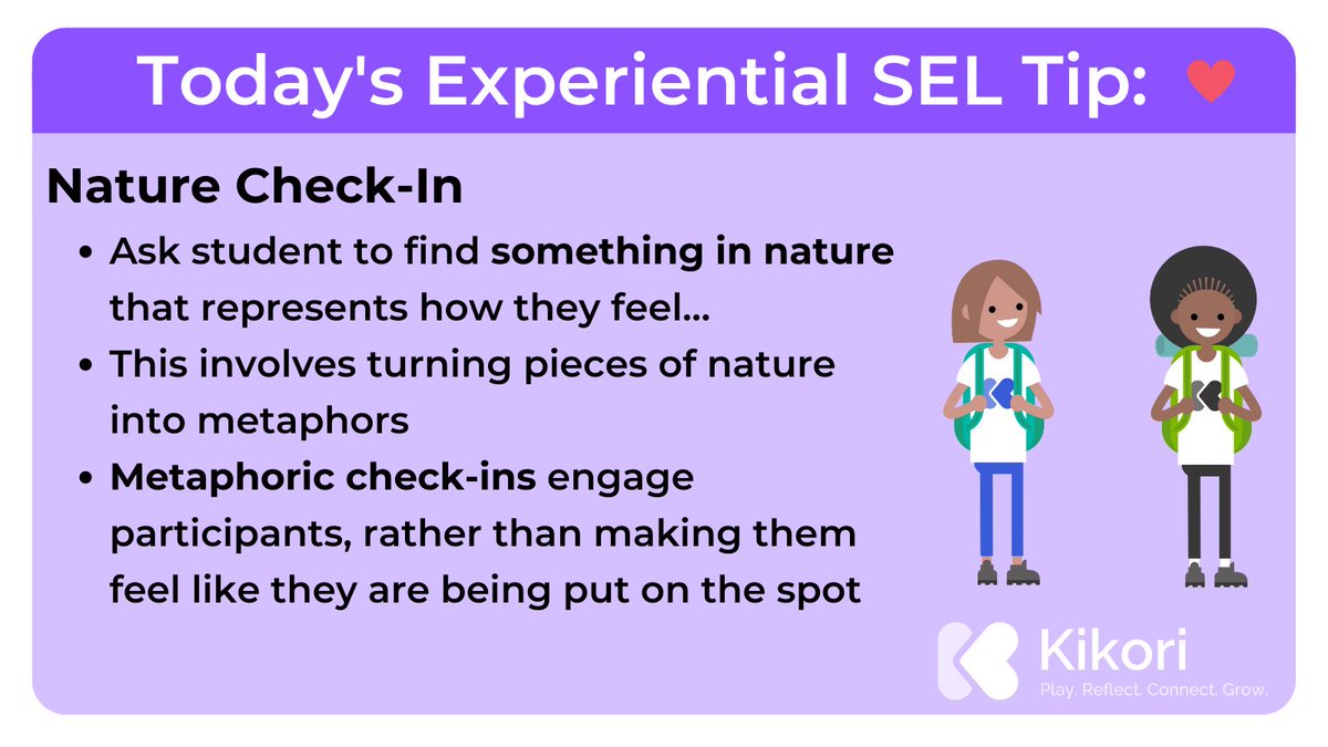 KikoriApp's tweet photo. Todays SEL Tip is a fun way for students to ground and communicate emotion, and is easy to build into Morning Meeting!! 🐸😍🌳
Click the link below for our Nature Check-In Blog post!🌤️❤️🫶
Follow @KikoriApp for more!!
#socialemotionallearning #SELtips #teachertwitter #edtech https://t.co/CKqJYp3MUC