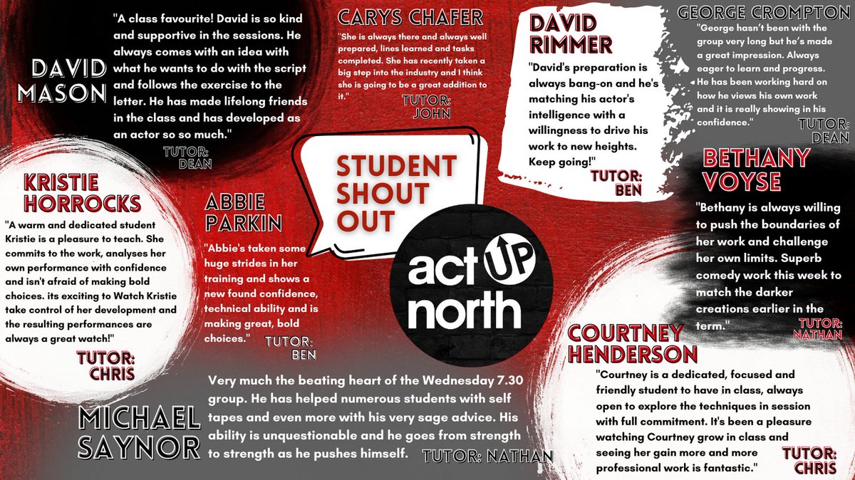 ActUpNorth's tweet photo. 📣Time for our #September Student Shout Outs!📣

We hope you've all enjoyed the first month back after the summer break. We love seeing your skills and confidence grow 🌱 

Keep up the good work! https://t.co/kLqLpvhItR