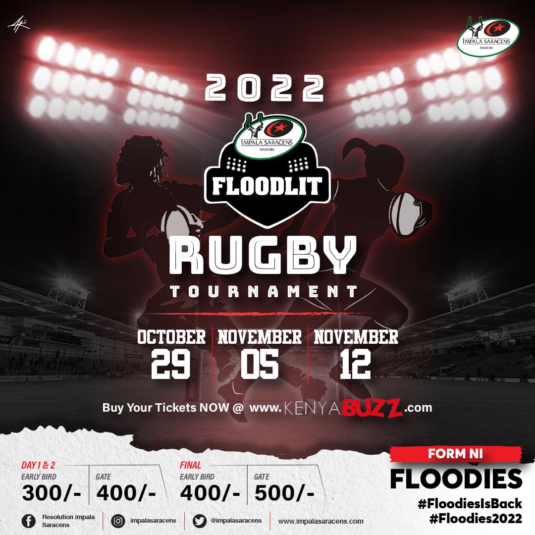 We present to you the Impala floodlit tournament 2022 edition. The tournament is scheduled to run for three weekends, starting from October 29. Ticketing information is on the poster. Plan to attend. #ImpalaTime
#Floodies2022 #FloodiesIsBack #FormNiFloodies <a href="/OfficialKRU/">Kenya Rugby</a>