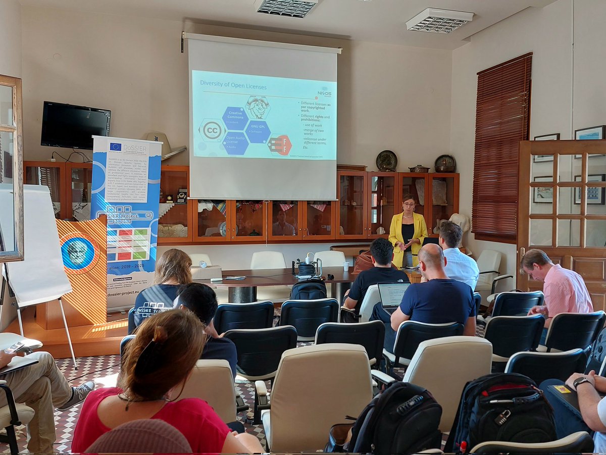 ProjectDossier's tweet photo. How one can protect and licence research work?  Marianna Katrakazi presenting a lecture on "Licensing practices in Open Science and LCT tool" is going to provide useful, practical knowledge and valuable insights on this issue. 
https://t.co/4qlvtBPEUP
1st DoSSIER Training School https://t.co/buqyl36WuB