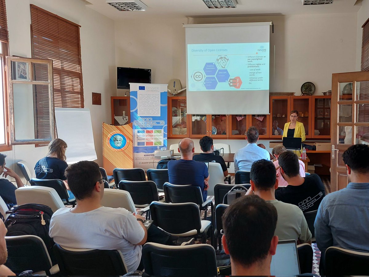 How one can protect and licence research work?  Marianna Katrakazi presenting a lecture on "Licensing practices in Open Science and LCT tool" is going to provide useful, practical knowledge and valuable insights on this issue. 
dossier-project.eu
1st DoSSIER Training School