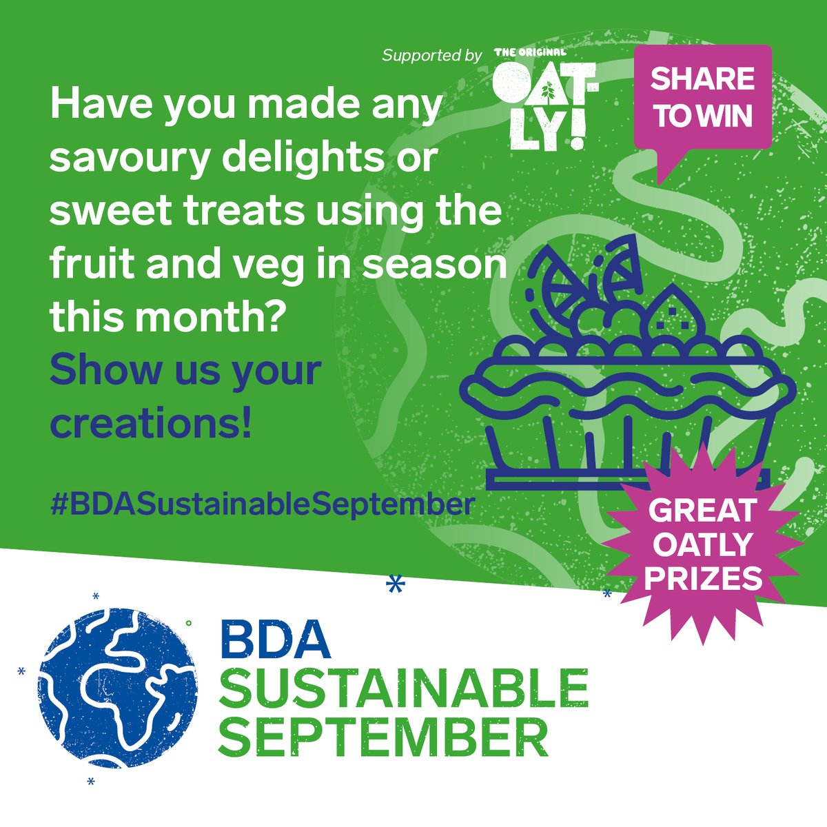 It's your last chance to WIN with @Oatly. Have you made any savoury delights or sweet treats using the fruit and veg in season this month? Show us your creations! 😍 Our favourite will win an @oatly prize! #BDASustainableSeptember