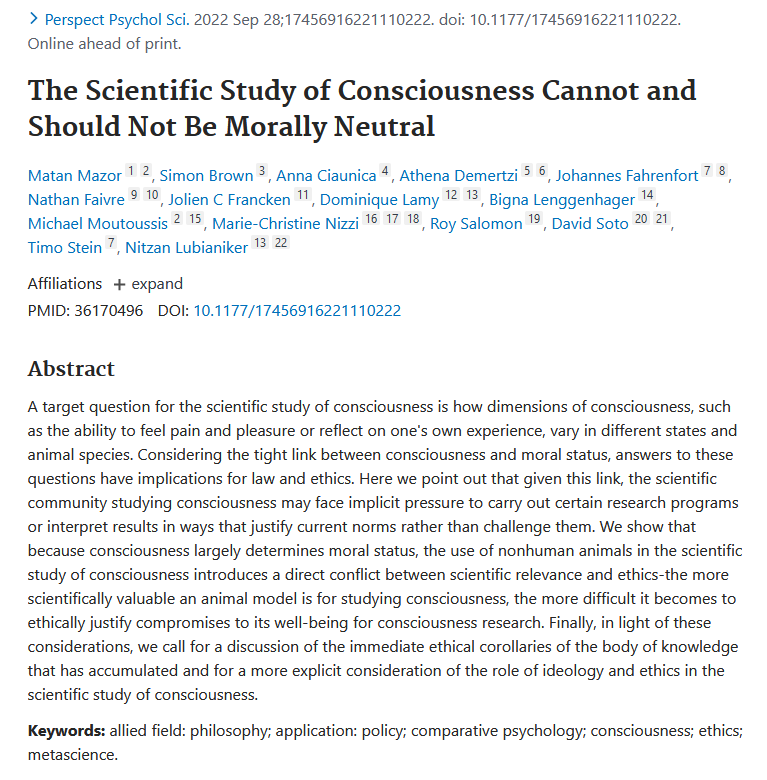 Neuro_Skeptic's tweet photo. The Scientific Study of Consciousness: Not Morally Neutral https://t.co/0mfrxHbn3k https://t.co/Uc2vfz3EGQ