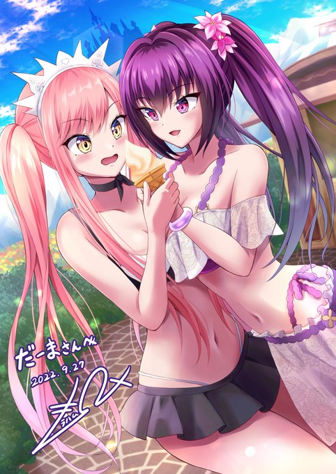 だーまさん(@cjd_spd
)からのご依頼で、水着スカディさんとメイヴちゃんを描かせていただきました!!✨
夏イベ会場で楽しんでる二人とのリクエストでしたので、売店のソフトクリームをおススメするスカディさんなシチュエーションで描いてみました!🍦

https://t.co/HYKQ4xGG6v

#FGO
#Skeb 