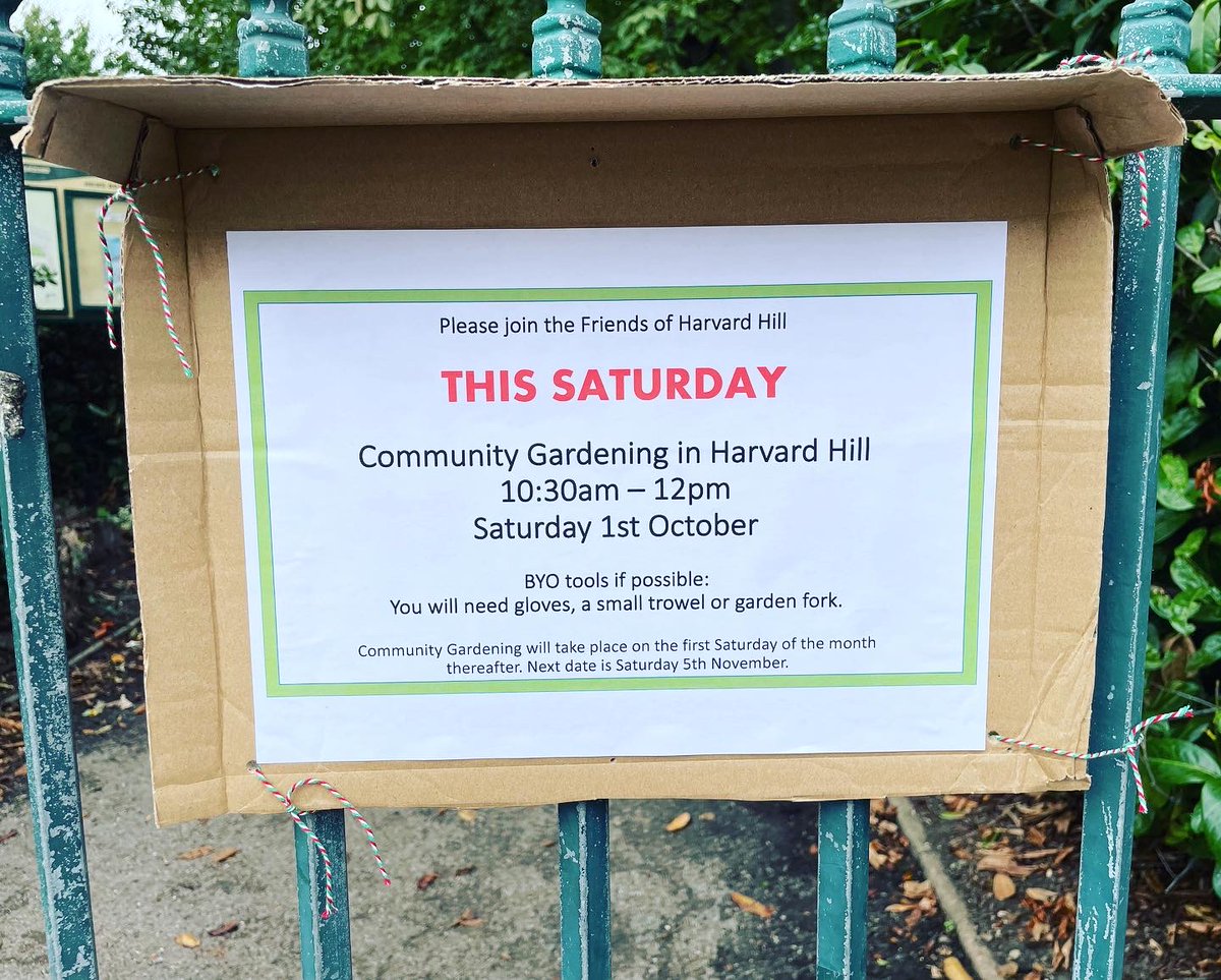 Calling all neighbours! This Saturday 1st October, 10:30-12pm, Harvard Hill! Community Gardening is happening.Please come and help us tidy up the flower beds in the children’s playground. Bring your own spade and gloves please. Many thanks 😊 🌱 <a href="/abundance/">Nigel Greaves 🇺🇦</a> <a href="/cultivate/">Justin Hattingh</a> <a href="/chiswickw4/">ChiswickW4.com</a>