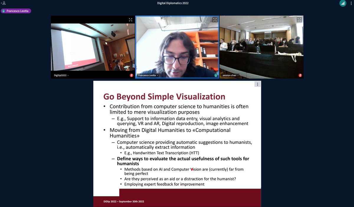 mgh_tweets's tweet photo. Detecting graphical signs in charters, presented by @__fleotta. Interesting to see that the NOTAE project specifically evaluates whether AI approaches are perceived as useful by the human researchers. #digdipl2022 https://t.co/gdfj4HEKRd
