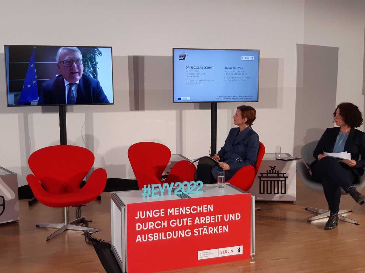 SenASGIVA's tweet photo. 📢Wie können wir gute Arbeit und gute Ausbildung für alle jungen Menschen in Europa garantieren? Gastgeberin @katjakipping im Gespräch mit EU-Kommissar @NicolasSchmitEU auf der Jugendkonferenz der SenIAS. 

Seien Sie dabei! 
👉https://t.co/4IJnQKcAHt

#EYY2022Berlin
#EYY2022 https://t.co/GbFteGyWKw