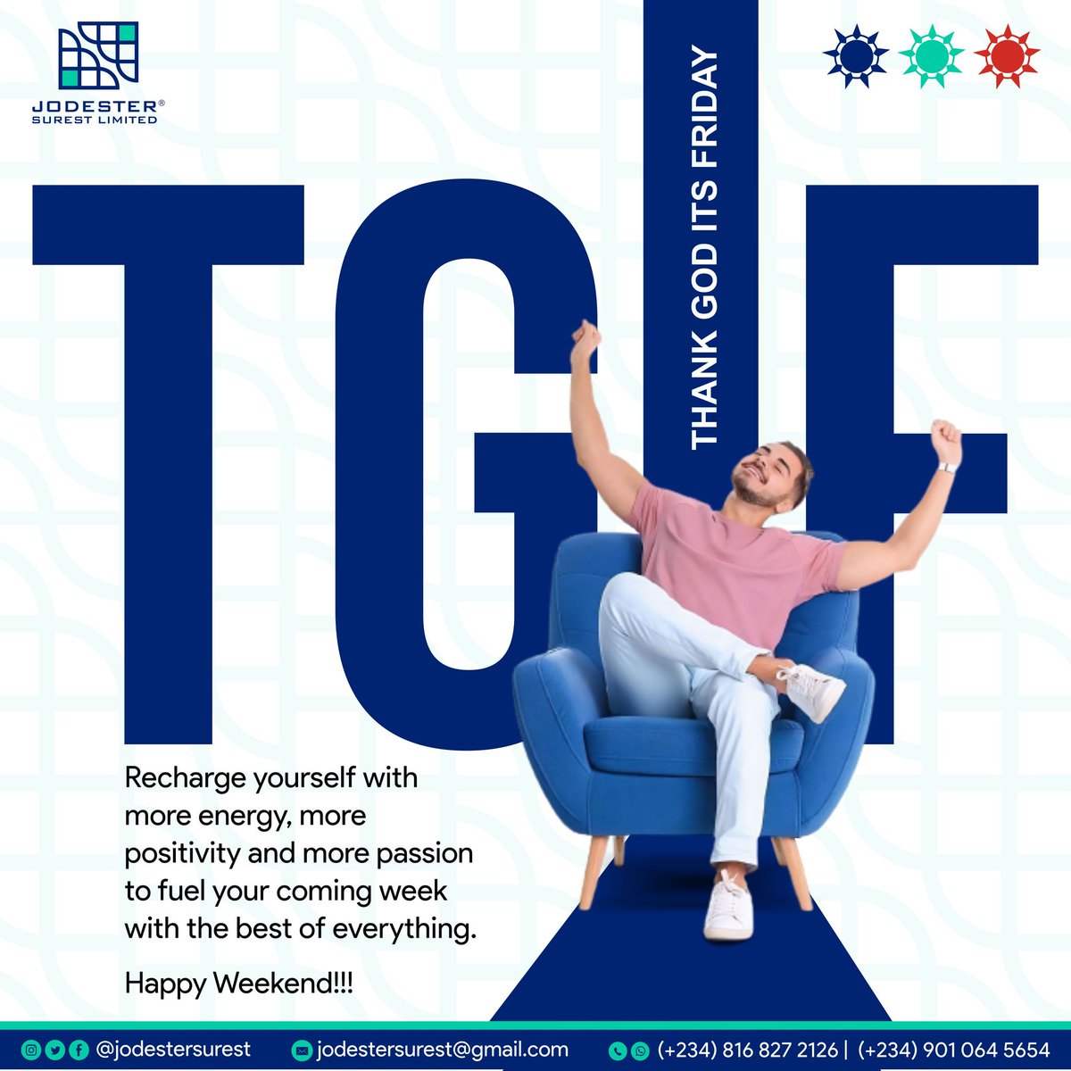 jodestersurest's tweet photo. Let's havs a day off and do the necessary things. TGIF
#digitalmarketing #graphicsdesign #freelancing #tgifvibes #TGIF #Jodester #Joedester #training #business #remotework #freedom #ALLROUNDFREEDOM https://t.co/YXtJZMrRzc