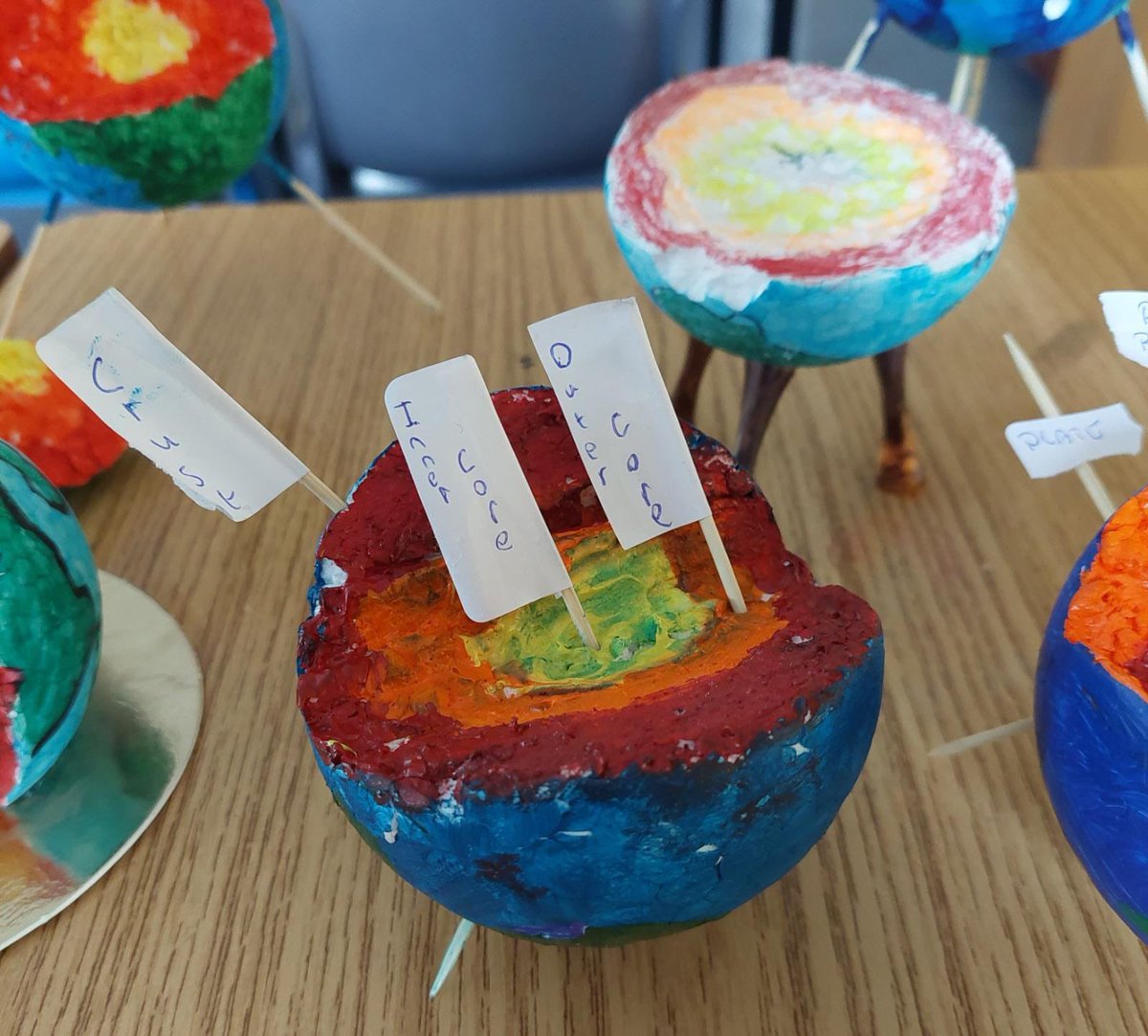 ScoilRuain's tweet photo. Some of the Structure of the Earth models made by students from 1 Ash for Geography class last week.@TipperaryETB @Tippmanjw #etbexcellenceineducation https://t.co/qmbfsY6JAP
