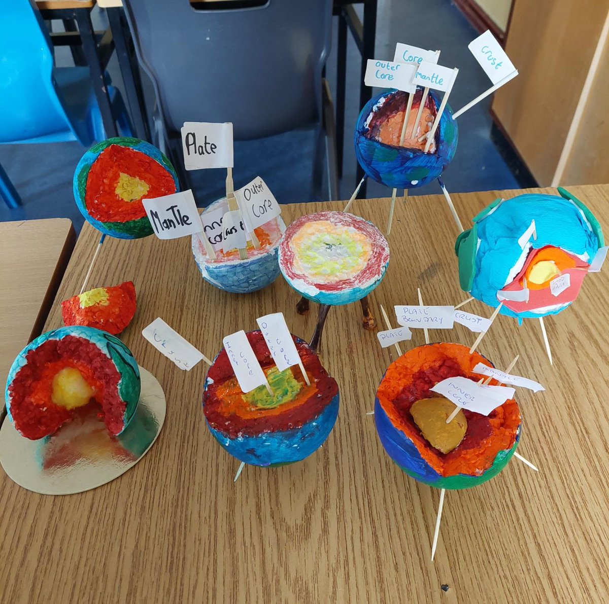 ScoilRuain's tweet photo. Some of the Structure of the Earth models made by students from 1 Ash for Geography class last week.@TipperaryETB @Tippmanjw #etbexcellenceineducation https://t.co/qmbfsY6JAP