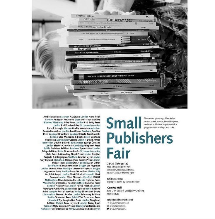 New screen printed books NIGHT FLIGHT and STONY GROUND at The Small Publisher’s Fair coming up soon. After a 2 year gap there will be a lot of new stuff with 69 publishers taking part. @smallpublishers 28 &amp; 29 October @conwayhall London.
#smallpublishers #smallpublishersfair2022