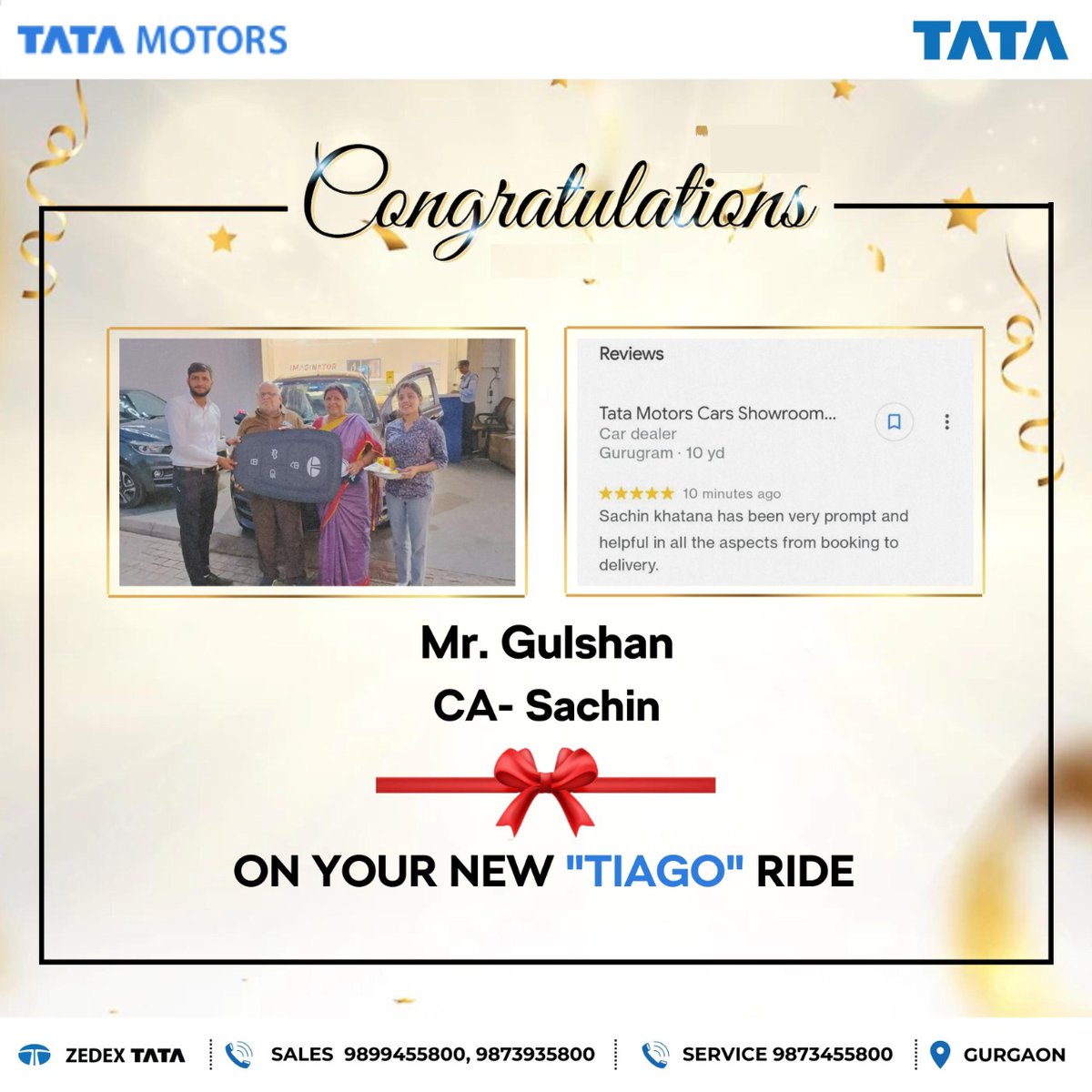 TataZedex's tweet photo. #Congratulations 🎉Mr. Gulshan for all-new TIAGO Thanks for being our valued customer of #ZedexTata🥳. We are happy to serve you. Thanks again and stay connected with us.
#happy #happycustomer #tigor #tiago #altroz #harrier #Safari #zedex #zedextata #nexon #punch https://t.co/S6pkMwSbvK