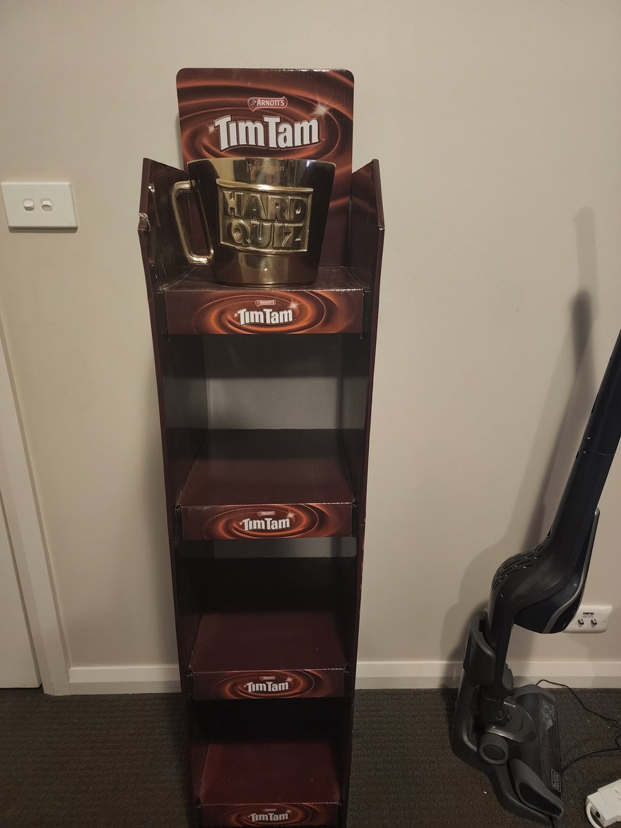 Found this display today on sale for $10. Seems like the perfect place for a Big Brass Mug. Might be a little on the nose though...

#HardQuiz

<a href="/nonstoptom/">Tom Gleeson</a>