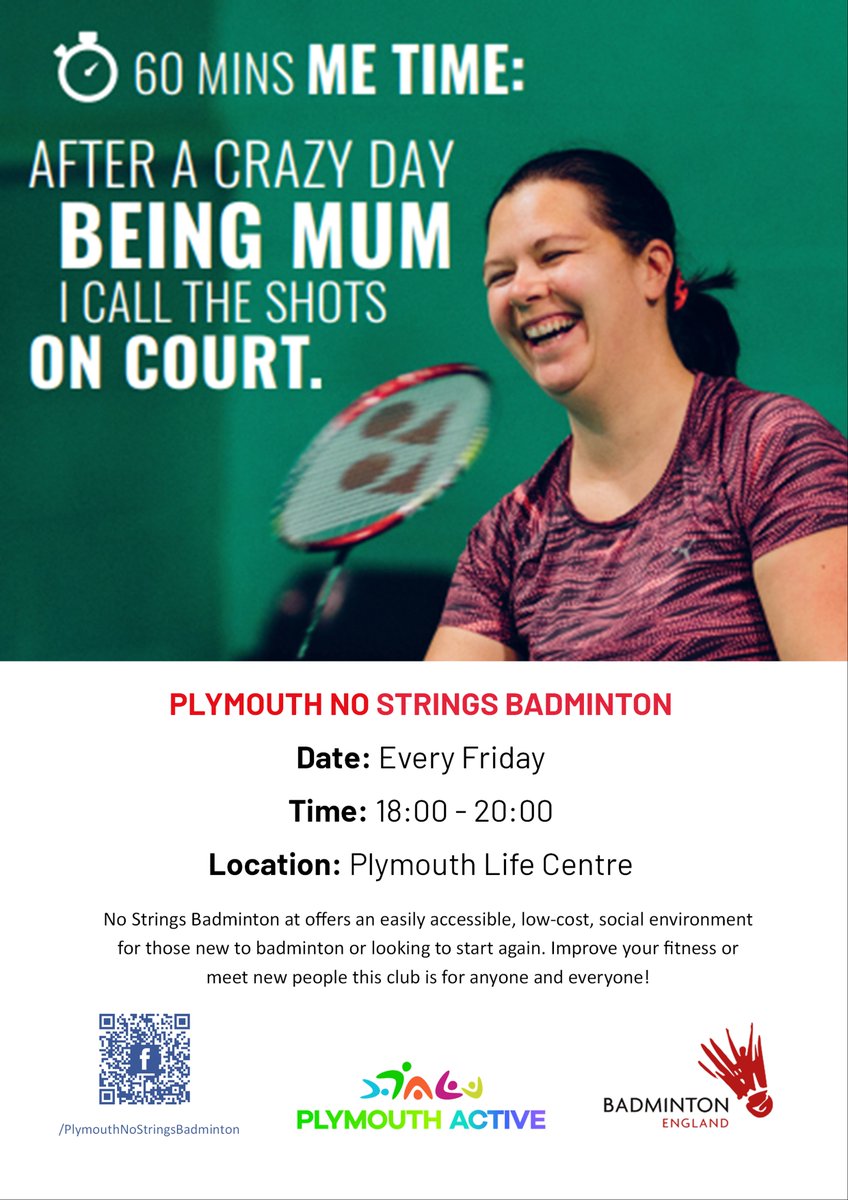 ActivePlymouth's tweet photo. #nostrings
#badminton
#nostringsbadminton
#everyweek
#fun
#fitness
#sport
#comeandjoinin https://t.co/NL7V5FnLur