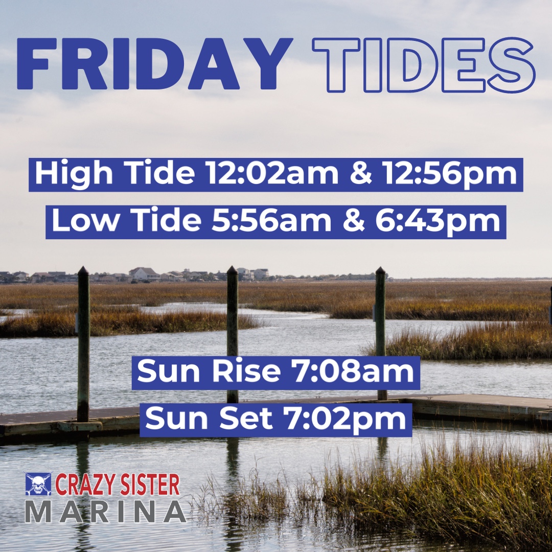 crazysisterSC's tweet photo. Happy Friday! Here are your tides for 9/30/22!
#CrazySisterMarina #MurrellsInlet #DiscoverSC #TideChart https://t.co/CDeULQTkJI