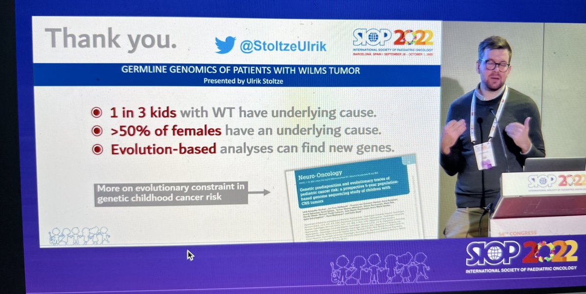 LauraRaiti's tweet photo. @StoltzeUlrik excellent talk on Wilms tumour predisposition and consideration of evolution with highly constrained genes conferring possible novel WT predisposition genes @WorldSIOP #SIOP2022 #SIOPcongress #SIOPambassador #mysiop https://t.co/mEP9naCpxe