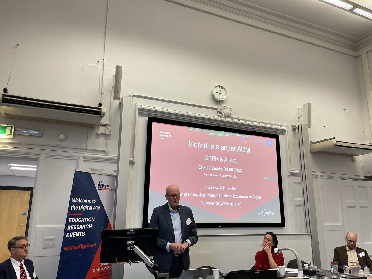 First panel #digovleeds22 underway discussing consumer protection, #unfaircommercialpractices, #digitallyvulnerableconsumers, #GDPR, #ArtificialIntelligence #transparency with <a href="/csereskati/">Kati Cseres</a>, Evert Stamhuis, Christian Bergqvist and Klaus Heine <a href="/erasmusuni/">Erasmus University</a>