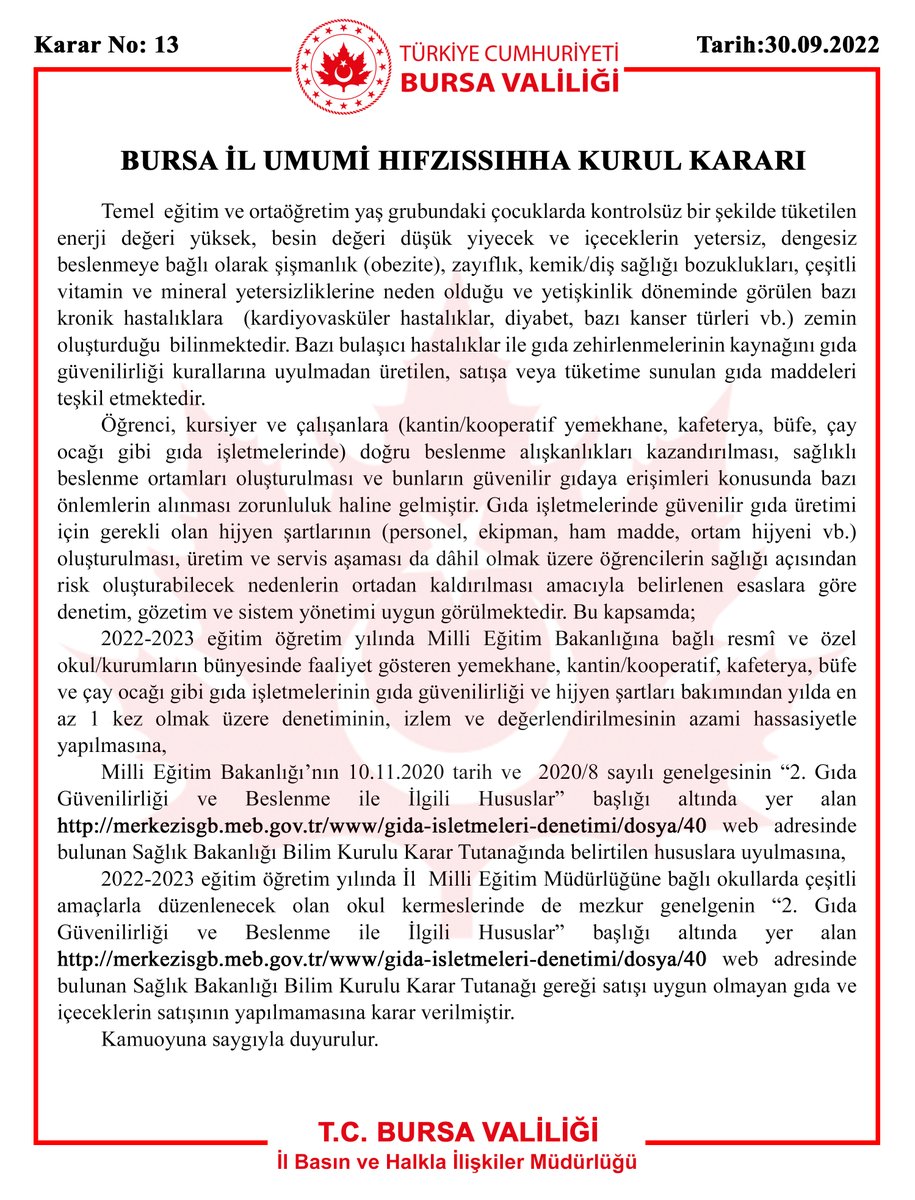 İl Hıfzıssıhha Kurul Kararı (2022-13)