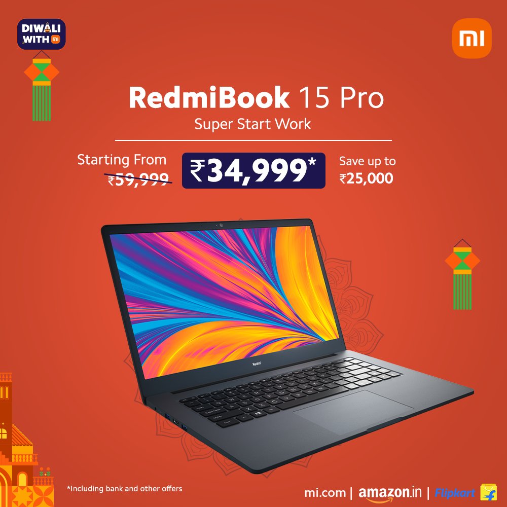RedmiIndia's tweet photo. 𝐋𝐚𝐬𝐭 𝐜𝐡𝐚𝐧𝐜𝐞 to grab the powerful #RedmiBook15Pro.
Redefine your laptop experience with
▶️ 11th Gen Intel Core i5
▶️ 8GB 3200MHz RAM
▶️ Up to 10 Hours of Battery life
in our #DiwaliWithMi sale at just ₹34,999*.
🛒 https://t.co/nspq6yXtSN https://t.co/SgdEXpRuq6