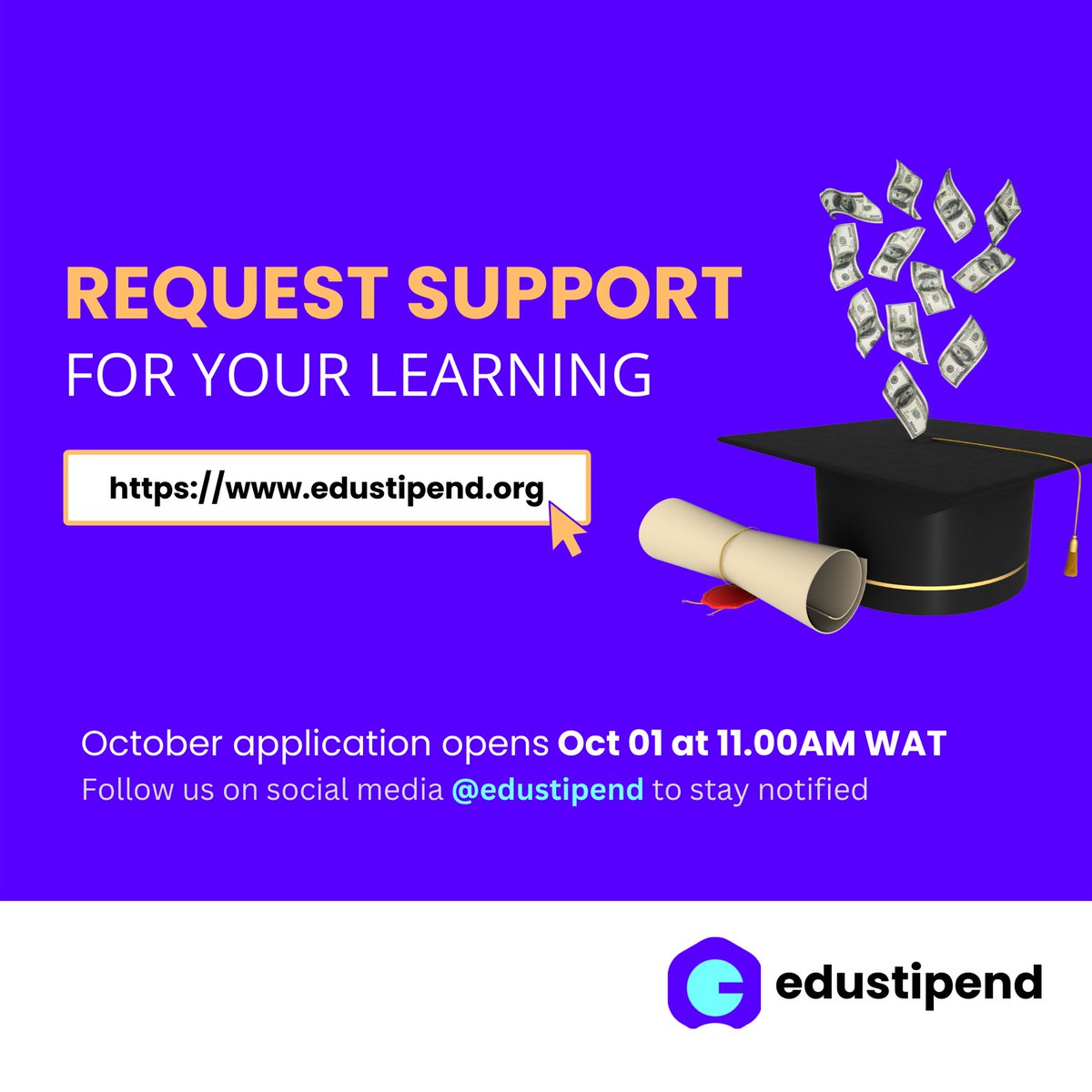 edustipend's tweet photo. Our goal from day 1 has been to give equal opportunity to everyone regardless of age, gender or state of origin.

And we will continue to do so 🙏🏾.

October application opens tomorrow  at 11.00am WAT.

See you tomorrow and till then, keep learning and growing!

#edustipend https://t.co/qozXgUAcNi