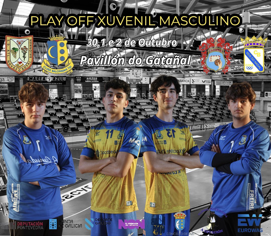❗️PLAY OFF XUVENIL MASCULINO ❗️
🔛Comeza o momento importante da tempada, comezan os play off de ascenso 😲

⏰ HORARIOS:
Venres 30
⚔️19:30 🆚 Atlético Novás
Sábado 1 
⚔️16:30 🆚 Seis do nadal 
Domingo 2
⚔️19:30 🆚 Luceros 

🏟 Pavillón do Gatañal, Cangas