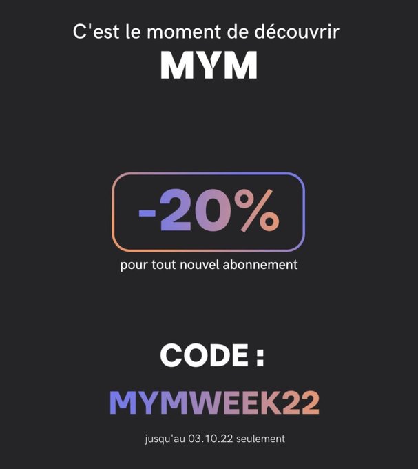 Bonne nouvelle !!!  Un code promo de -20% sur mon MYM &ccedil;a t&rsquo;int&eacute;resse ?? 🎁  Tu as jusqu&rsquo;au 3 octobre pour
