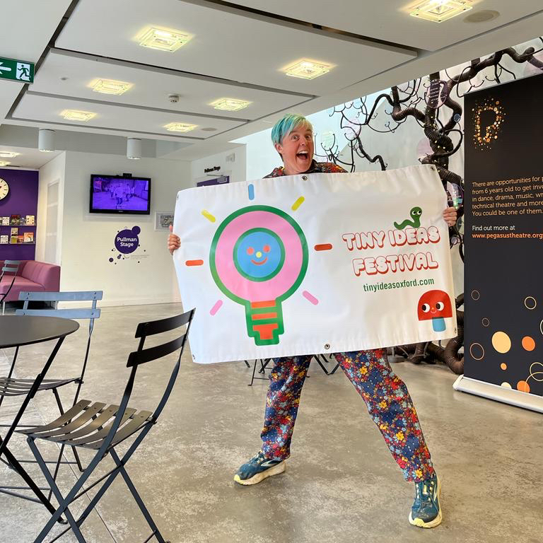 tinyideasoxford's tweet photo. We’re all set up - banners up, boxes delivered, about to put our t-shirts on - the first ever Tiny Ideas Festival starts in 40 minutes! We’re so excited! #tinyideas2022 https://t.co/rxlIza9PGF