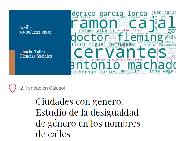 OtoPeralias's tweet photo. Esta noche presentamos nuestro trabajo #Ciudades_con_Género en la Noche Europea de los Investigadores #NightSpain 

⏰19:00 
📍FUNDACIÓN CAJASOL. Plaza de San Francisco, 1. Sala Salvador https://t.co/uUsk4Yt4aa