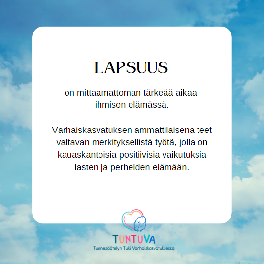 tuntuva's tweet photo. #TunTuVahanke aikana olemme konkreettisesti saaneet nähdä sen huikean ammattitaidon, lämmön ja herkkyyden, joka varhaiskasvatuksen ammattilaisissa on. Hankkeen loppuessa haluamme kiittää kaikkia tavalla tai toisella mukana olleita. #Varhaiskasvatus on kaiken panostuksen arvoista! https://t.co/1eImcbo99a