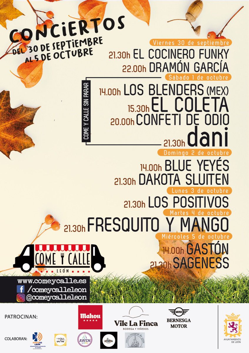 AytoLeonCultura's tweet photo. ◼︎ ¡Oh, sí! ¡Vuelve el @comeycalleleon al Jardín de San Francisco de #LeónEsp!

🍔🎤 Desde las 19:00 horas de esta tarde, podrás disfrutar de música en directo, mercadillo, actividades infantiles, yoga, distintos espectáculos, vermut y... ¡las foodtrucks! 😎

#SanFroilánLeón22 https://t.co/mtiFzGob7e