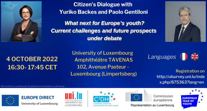 letzpact's tweet photo. 🎤 Conférence organisée par la @EU_Commission - 
Dialogue citoyen avec Yuriko Backes et Paolo Gentiloni : Quel avenir pour la jeunesse européenne ? Défis actuels et perspectives d'avenir en débat
📅 Mardi 4 octobre à 16:30 
📍Université du Luxembourg https://t.co/5qlikCy731