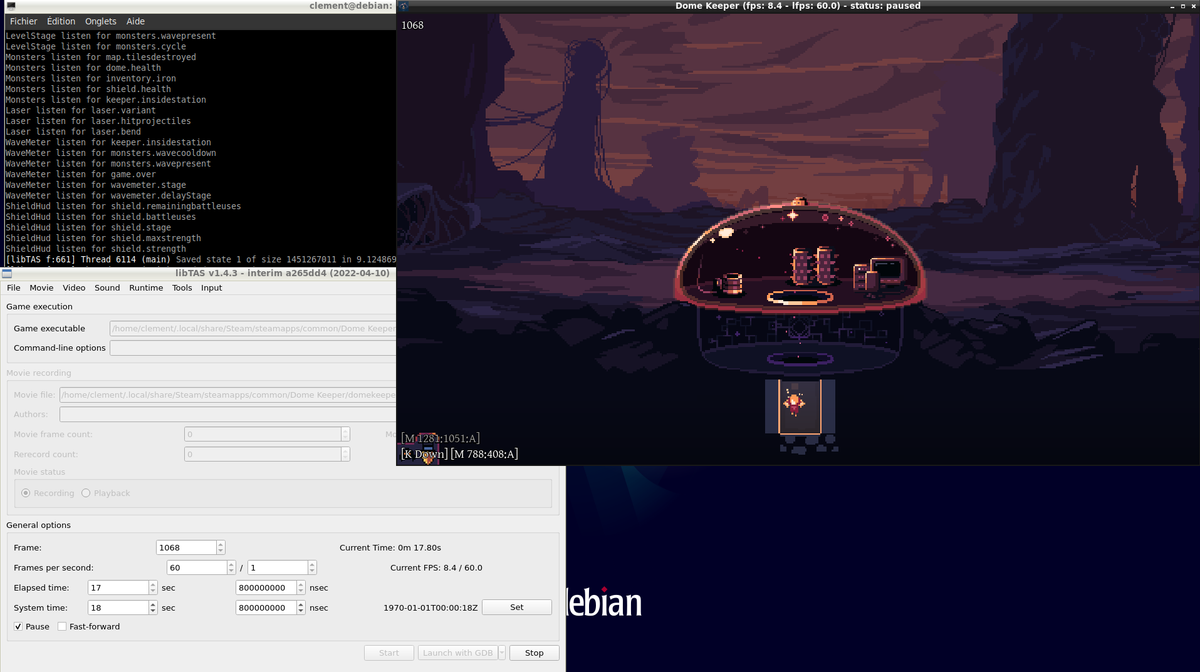 libtas_dev's tweet image. Nice to see a new released game (Dome Keeper) already fully TASable, thanks to Godot engine!