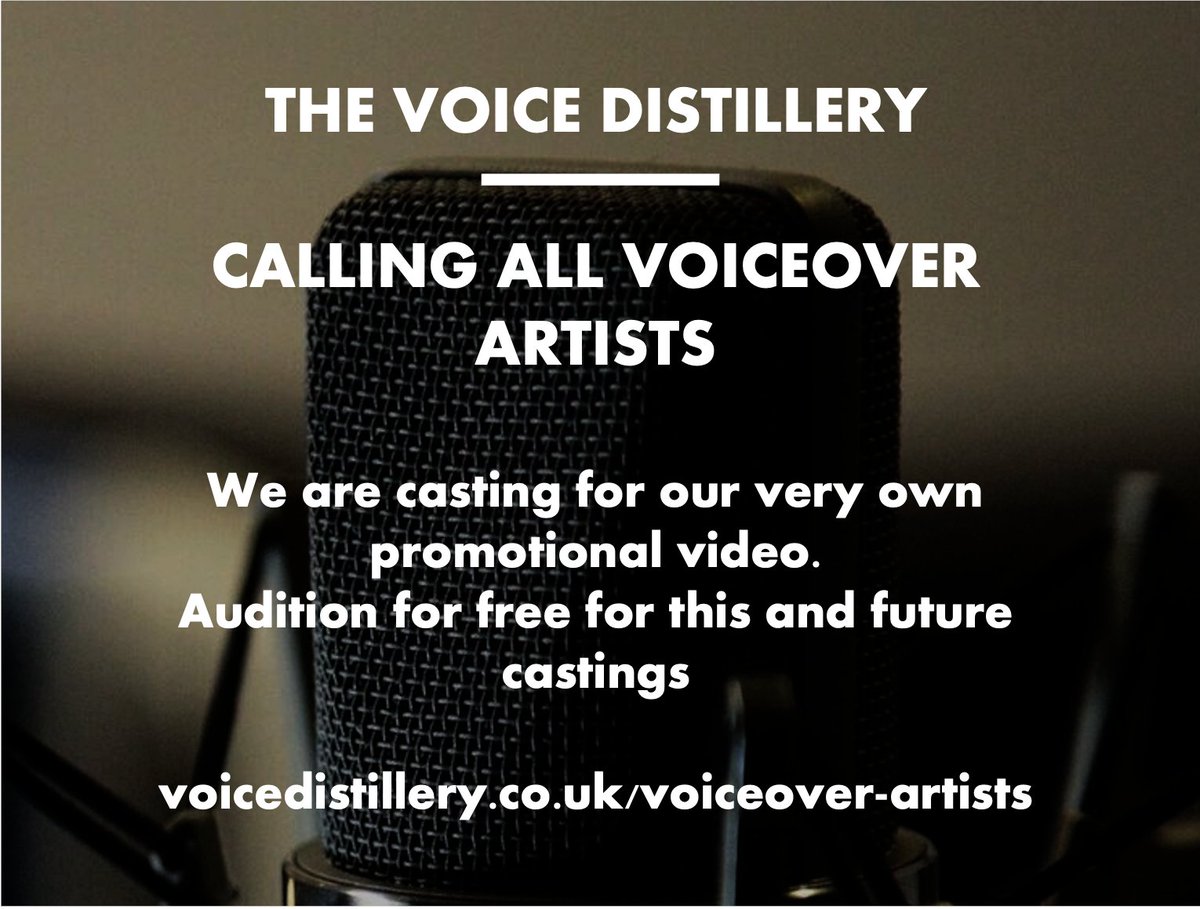 VoiceDistillery's tweet image. 48 hours to go! 
Audition for free for our latest voiceover job! 
app.voicedistillery.co.uk/register/voa 

#voiceover #casting #voiceoverjobs
