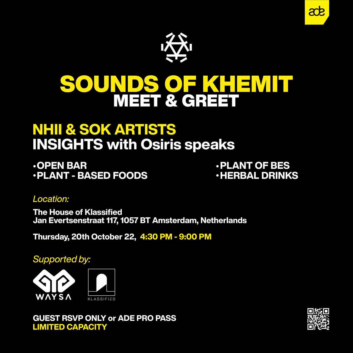 ADE - Meet &amp; Greet - session 
October 20th - 4:30pm

Sounds of Khemit celebrate the launch of the label in 2021 and revisits the milestones achieved in the first year since inception.

-Together we bring Light from Darkness🌞