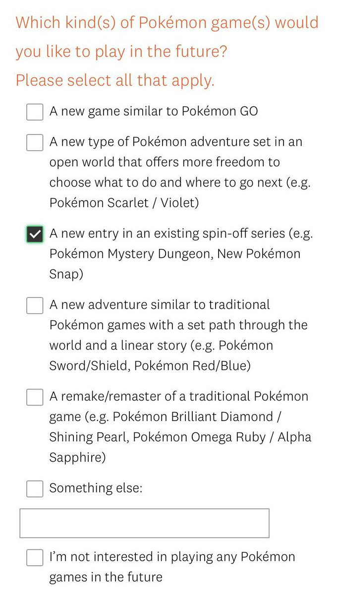 Nintendo a lancé un sondage aléatoire lors de la visite de leurs sites concernant les jeux Pokémon que vous aimeriez voir dans le futur.