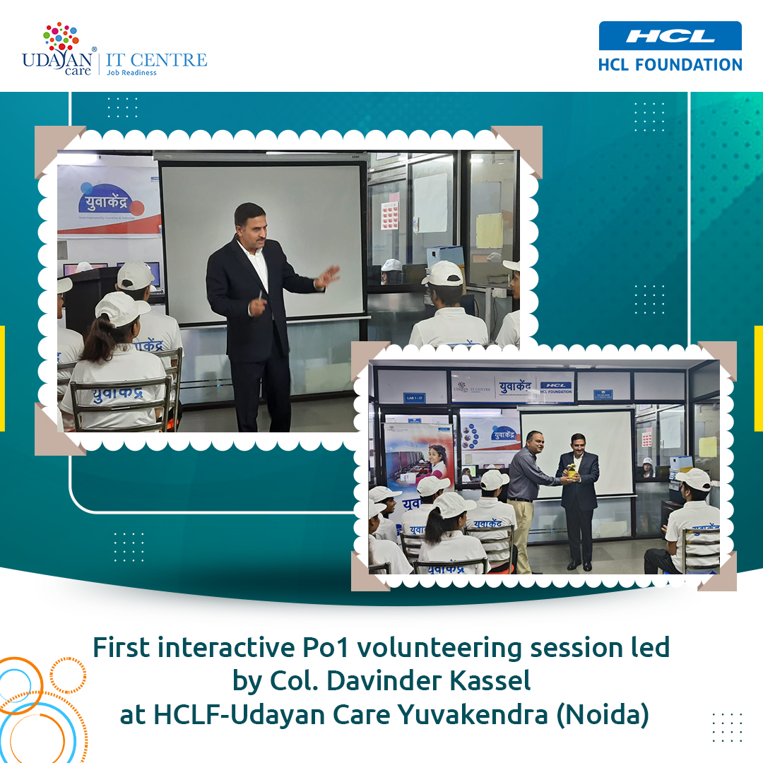 udayancare's tweet photo. The first interactive Po1 volunteering session was led by Col. Davinder Kassel (Corporate Security Head Operations - HCL Technology) at HCLF-Udayan Care Yuvakendra (Noida). 
#UdayanCare #HCL #IT https://t.co/vz0Pzao9GD
