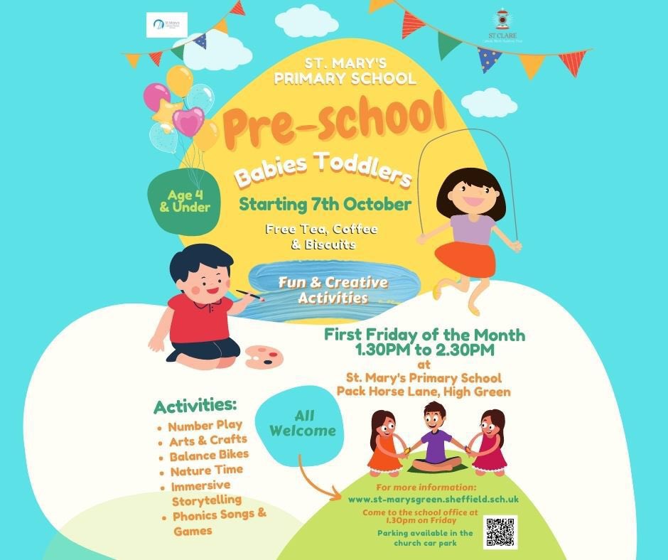 Starting a week today, our monthly pre school baby and toddler group @StMaryHighGreen come have a coffee and spend some time with other parents whilst the little ones play with lots of Fun and creative activities. Plz RETWEET to spread the word 👍