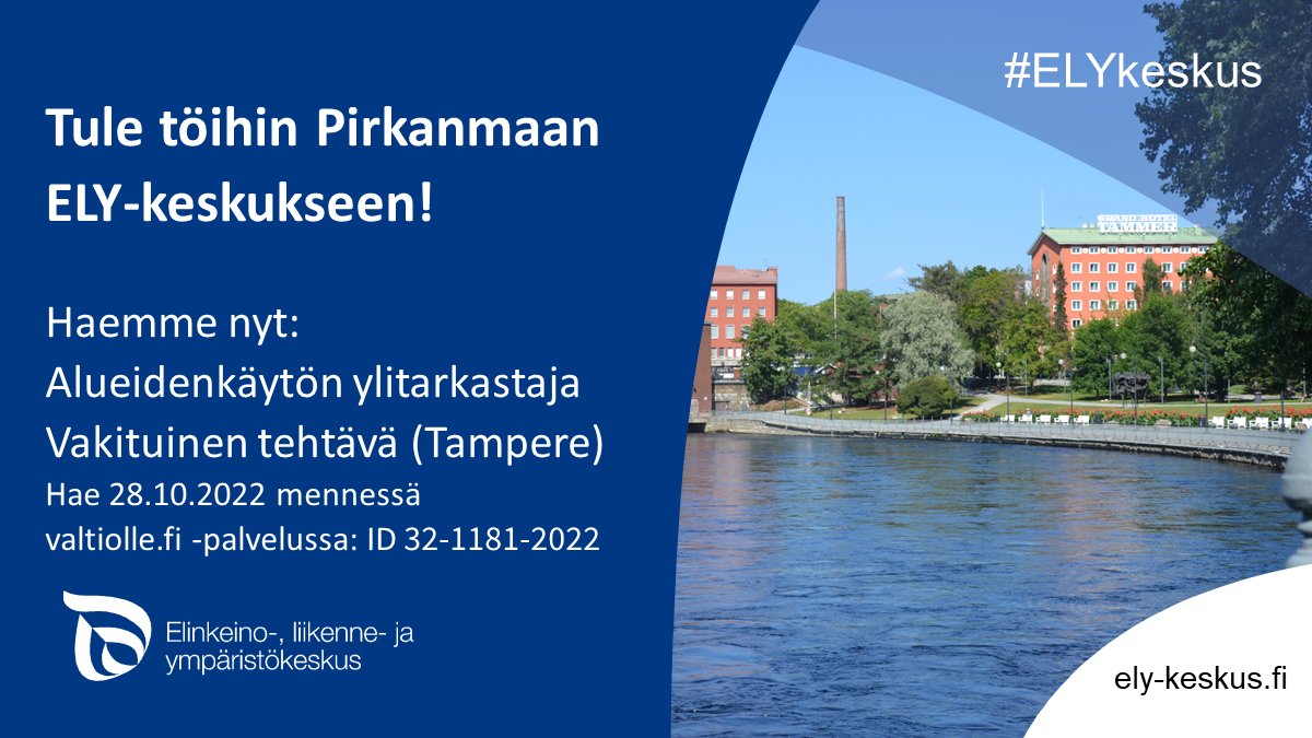 PirkanmaanELY's tweet photo. Hei Sinä alueidenkäytön asiantuntija! Meillä olisi töitä tarjolla - haemme vakituiseen tehtävään alueidenkäytön ylitarkastajaa. Pistä hakemus sisään 28.10. mennessä! #töitätarjolla #alueidenkäyttö #rekrytointi #ELYkeskus
Lue lisää: https://t.co/dwe8FFr7Zl https://t.co/csUZyNVVIR