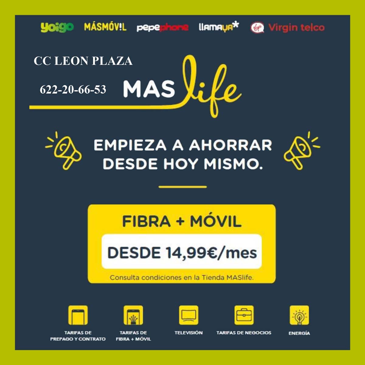 CCLeonPlaza's tweet photo. Movil, fibra, datos por un tubo y por poco dinerito ¡𝗠𝗢𝗟𝗔! Vente a nuestra tienda @tiendas_maslife de #CCLeónPlaza y sólo por informarte llévate un regalo 🎁
¡Corre que vuelan! 📱🌬
#oferta #promoción #maslife #león #iphone #yoigo #fibra #datossinfin #lasinfin https://t.co/nZrXUi7sNE