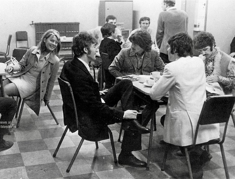 The Beatles take a tea break during the rehearsals for All You Need Is Love. Despite the previous 5 years unprecedented events, here they are, sat together, tea and ciggies on the go, almost like nothing has happened.