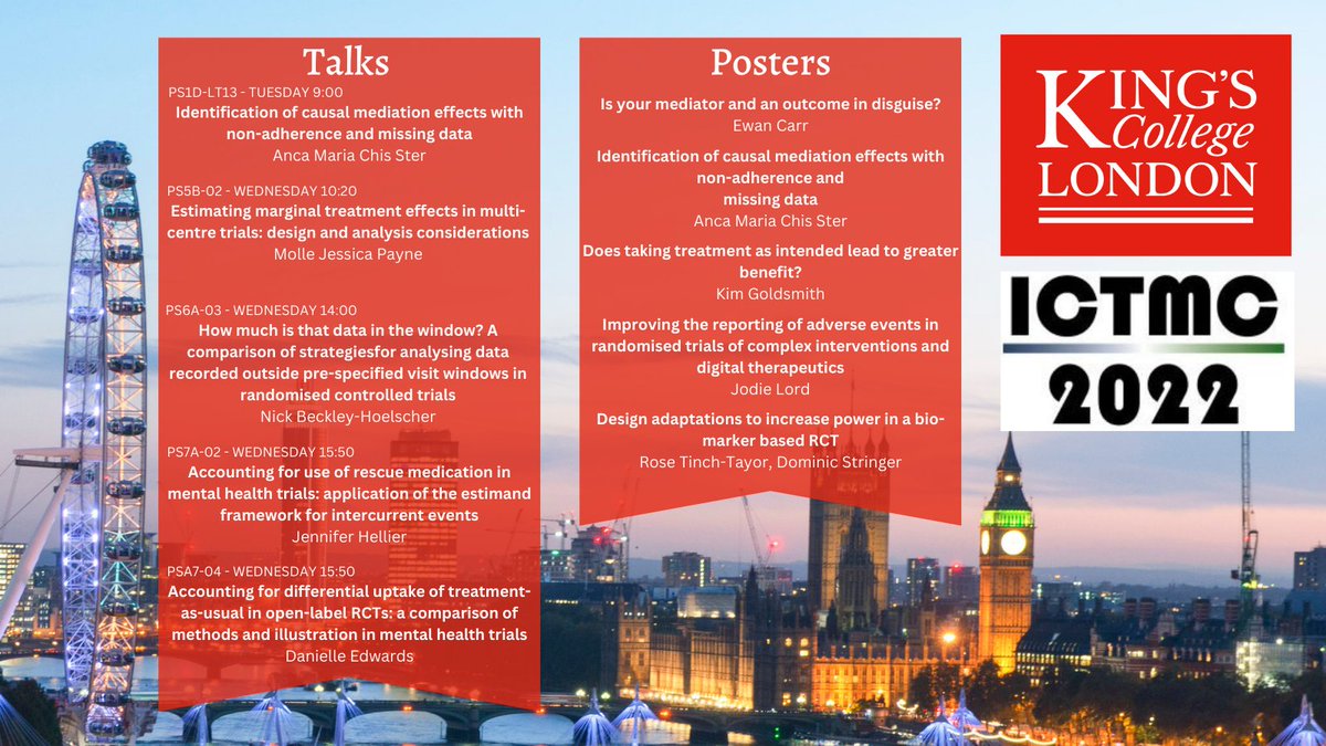 Biostatistics & Health Informatics at KCL (@kclbhi) on Twitter photo We're ready and excited for #ICTMC2022 next week! Come and see the excellent #trialsmethodology research being presented ⬇️ from <a href="/KingsIoPPN/">Institute of Psychiatry, Psychology & Neuroscience</a> <a href="/KCLCTU/">Clinical Trials Unit</a> <a href="/KCTU_MH_Stats/">KCTU Mental Health Statistics Group</a> <a href="/NIHRMaudsleyBRC/">NIHR Maudsley Biomedical Research Centre (BRC)</a> We're ready and excited for #ICTMC2022 next week! Come and see the excellent #trialsmethodology research being presented ⬇️ from <a href="/KingsIoPPN/">Institute of Psychiatry, Psychology & Neuroscience</a> <a href="/KCLCTU/">Clinical Trials Unit</a> <a href="/KCTU_MH_Stats/">KCTU Mental Health Statistics Group</a> <a href="/NIHRMaudsleyBRC/">NIHR Maudsley Biomedical Research Centre (BRC)</a>