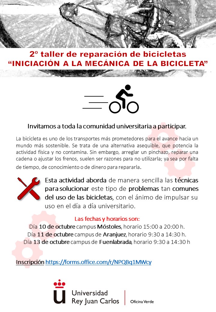 Una vez más realizamos el taller de reparación de bicicletas "INICIACIÓN A LA MECÁNICA DE LA BICICLETA". Abierto para toda la comunidad universitaria

🗓️Fechas: 10, 11 y 13 de octubre en Móstoles, Aranjuez y Fuenlabrada

📝Inscripciones: forms.office.com/r/NPQBq1MWcy 

¡Te esperamos!