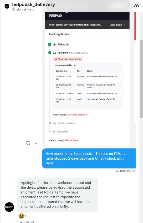 IamsushilM's tweet photo. Between @help_delhivery @delhivery Promised me expedite delivery 4 days back. I am still waiting
#AmazonGreatIndianFestival #AmazonIndia #RelianceIndustries #Flipkart #FlipkartBigBillionDaysScam #flipkartscam #delhiveryscam https://t.co/9X9EDYWVqP