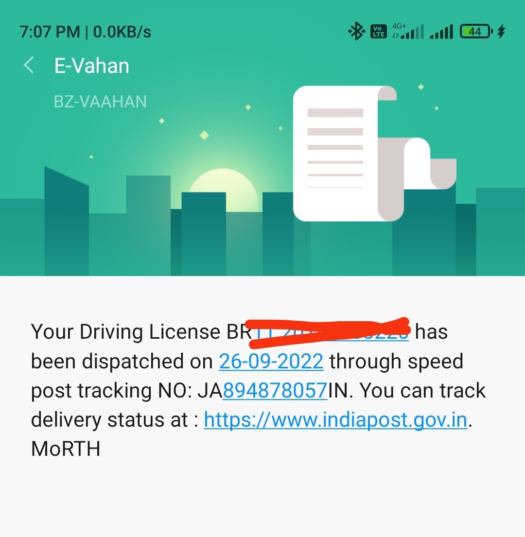 BishwadeepJ's tweet photo. @MORTHIndia i m unable to track my DL. It shows invalid tracking no. Pls look into it https://t.co/c1XbKqEGMe