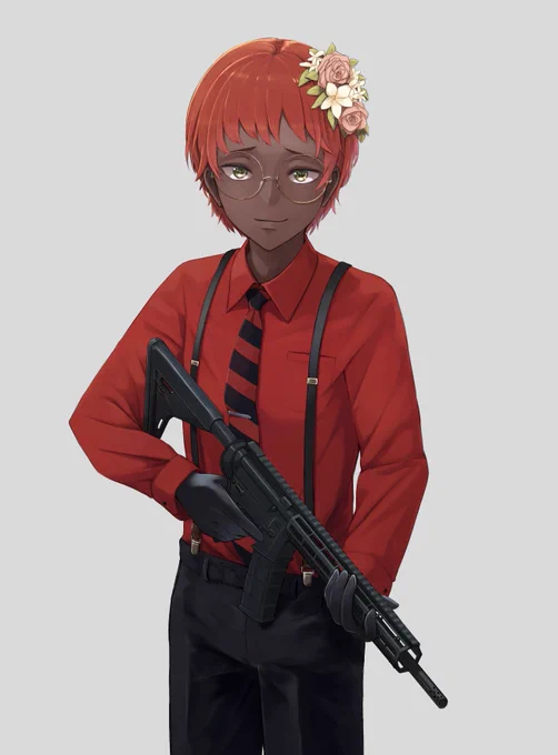 pixivリクエストでかっこいいオリジナルキャラクターを描かせて頂きました銃と頭の花のギャップがカッコいい 