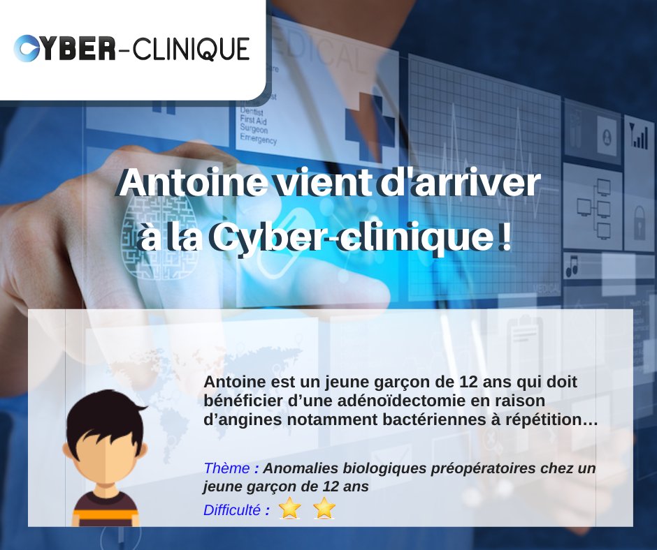 ARDIEMH_Lyon's tweet photo. 🧑‍🎓👨‍🎓 Un nouveau patient est arrivé à la Cyber-Clinique !

Venez aider Justin, et tester vos connaissances sur le thème des anomalies biologiques préopératoires ! ✊ 

https://t.co/v8pihWtGVx
#hemophilia #formpro #educationmedicale #hémophilie #thrombopathie https://t.co/vFlXStNrZh