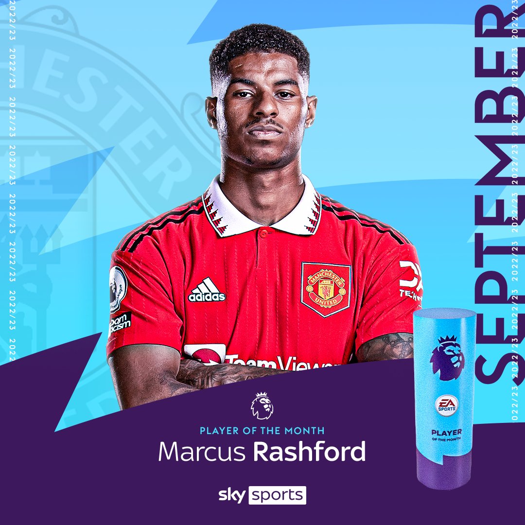 SkySportsPL's tweet photo. BREAKING: Marcus Rashford wins the EA SPORTS Premier League Player of the Month for September! 🔴🏆