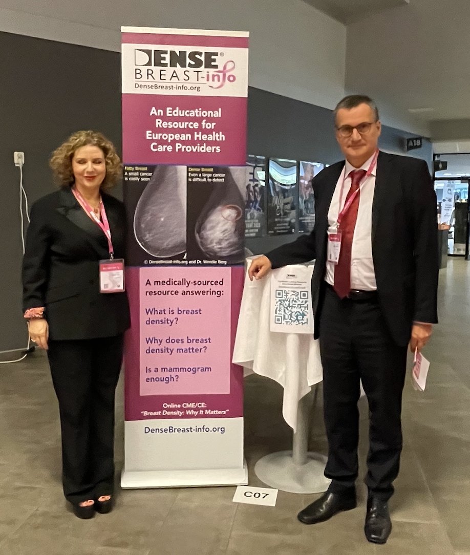 DenseBreastInfo's tweet photo. https://t.co/8h14LphGPb European Education Supporters Dr. Athina Vourtsis and Prof Boris Brkljacic at @EUSOBIyc 2022 meeting. Stop by table C07 to learn more about #DenseBreast educational tools they have helped develop. @Cheryl_Cruwys https://t.co/hUT9nmp8ov